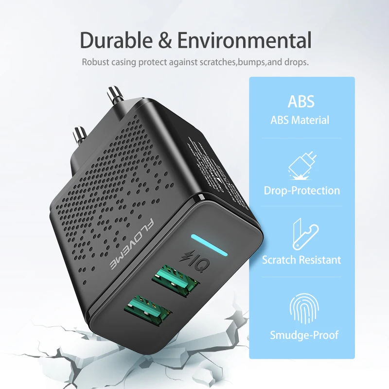 

FLOVEME 2 USB Mobile Phone Charger 5V 2.4A Fast Charging Wall Charger Adapter EU Plug Mobile Phone For iphone Samsung Xiaomi Mi8