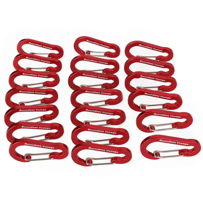 20pcs red Безграничная Вояж Открытый Отдых многофункциональный ключа Алюминий сплав восхождение карабин цепи рюкзак крюк bv1011 - Цвет: 20pcs red