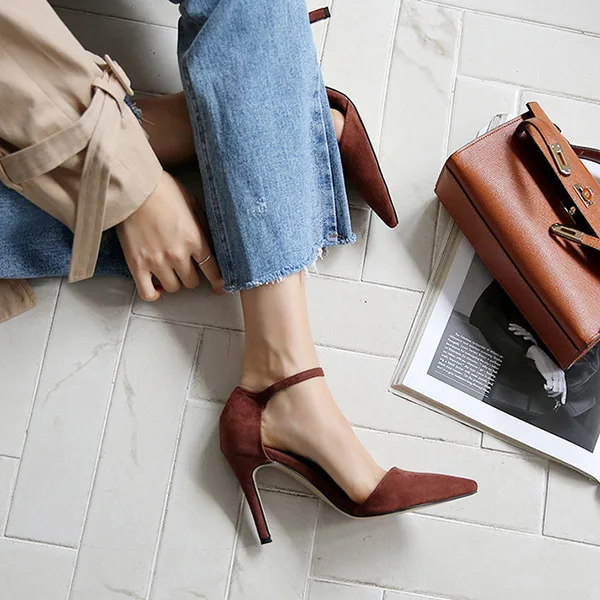 

Boussac Pointed Toe High Heel Women Pumps One Strap Elegant Office Ladies Heels Buckle Strap Party Women Shoes SWB0093