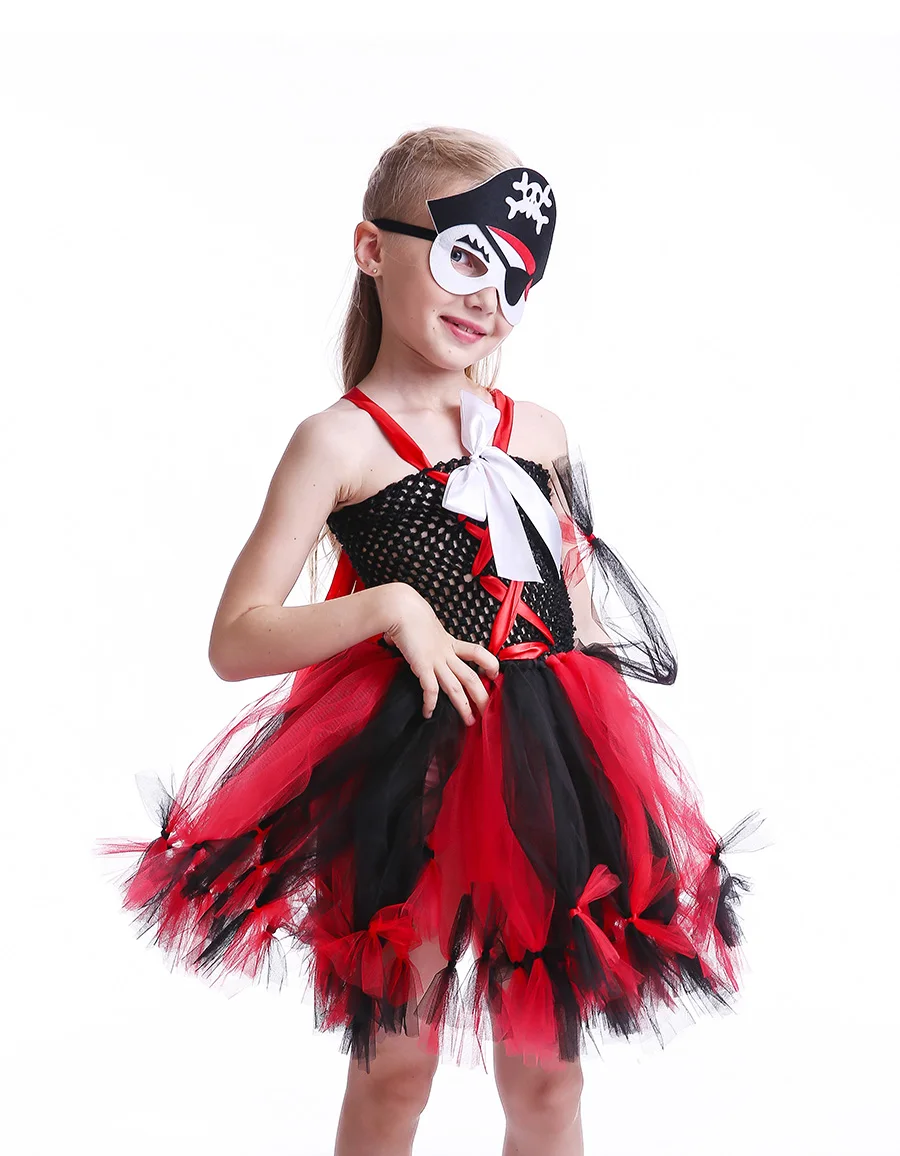 Girls Pirate Wench Tutu Dress with Skull Mask Petti Style Fluffy Halloween Tulle Dress Kids Fancy Photography Prop Dress Up (9)