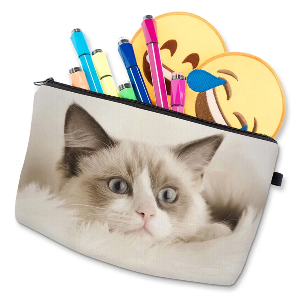 Модные женские косметички с милым 3D рисунком кота дорожная женская косметичка