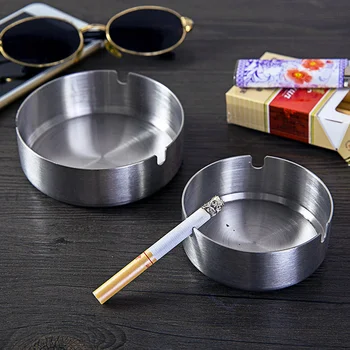 

1pc Silver Durable Cigarette Ashtray Stainless Steel Round Shape Ashtray 10cm Diameter