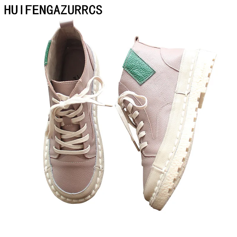 

Careaymade-Arts&crafts hand sewing women's boots, handy college wind&bare leather boots, soft soles casual boots