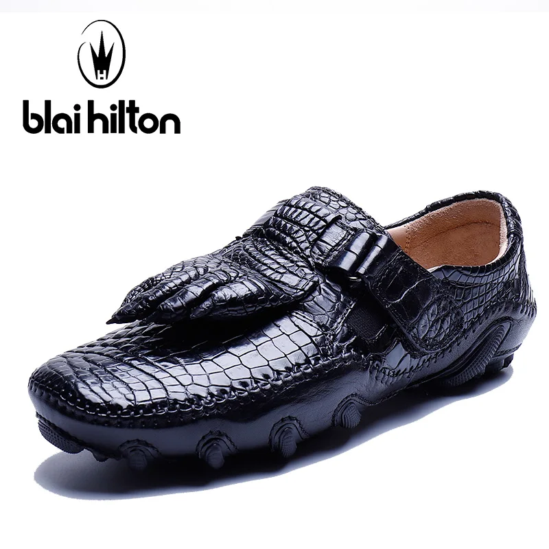 

Blai Hilton 2018 New Arrival Top Brand 100% Genuine Cow Leather Men Casual Shoes Luxury Slip-On Crocodile skin Loafers Shoes