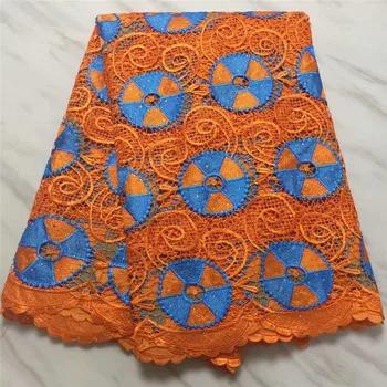 

Orange High Quality African Chemical Lace Fabric Water Soluble Nigerian Guipure Wedding Dress African Lace Fabric With Stones