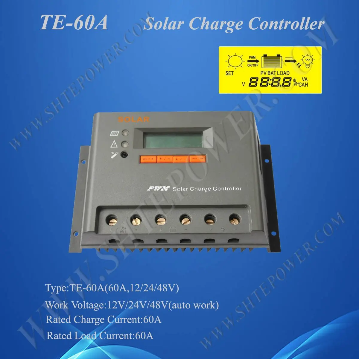 Солнечный регулятор 60A 12 V/24 V/48 V автоматическая работа, от производителя(Сертификация CE& по ограничению на использование опасных материалов в производстве электрического и электронного оборудования, утвержденный