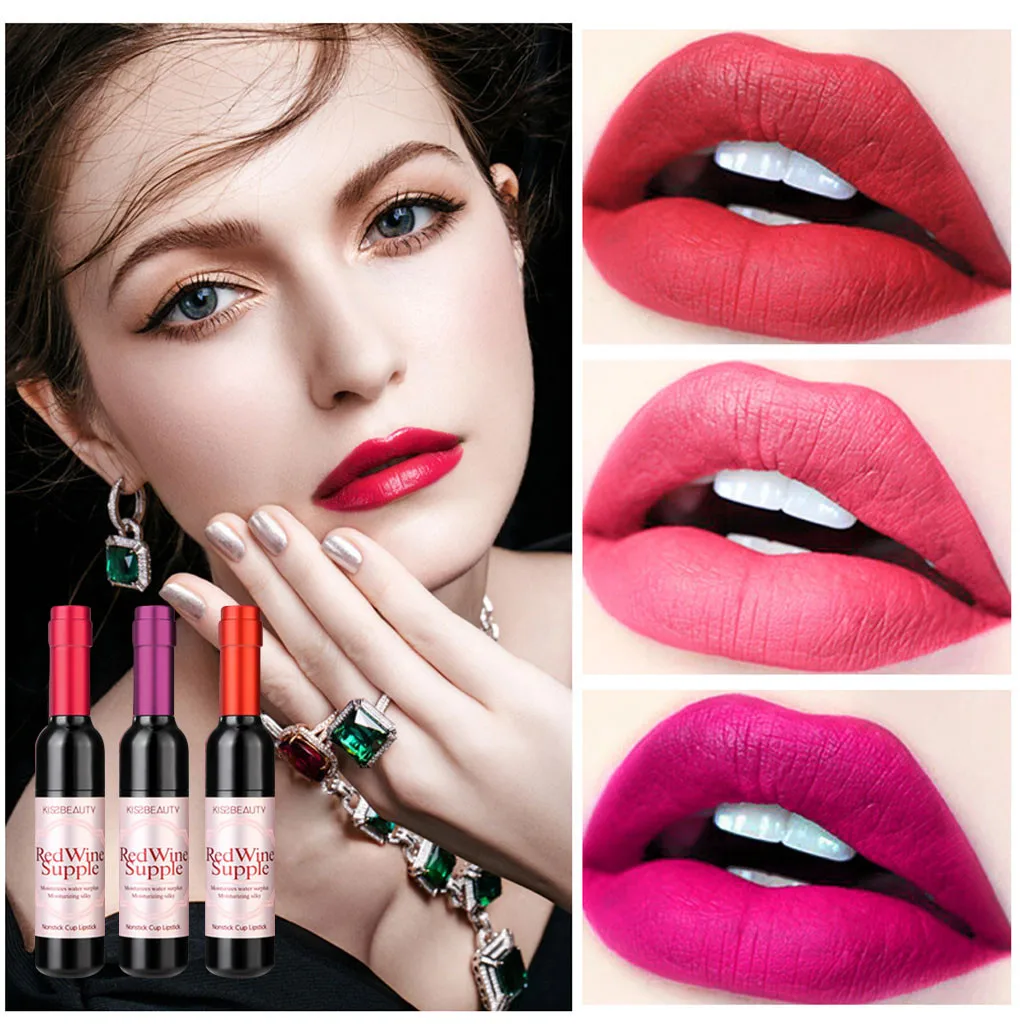

Long Lasting Lip Gloss Wine Bottle Lip Glaze Waterproof Sexy Red For Women Batom Liquid Lipstick Cosmetic Tools
