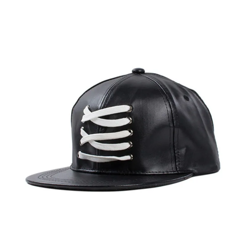 

High Quality Black Faux leather cap Street Fashion for Men Women Spring Summer Hip Hop Brand Hats Snapback Baseball Caps