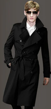 Сезон весна-осень мужские модный бренд двубортное тонкое шерстяное пальто длинный Тренч Дизайн Мужской Тренч размера плюс плащ Одежда - Цвет: black
