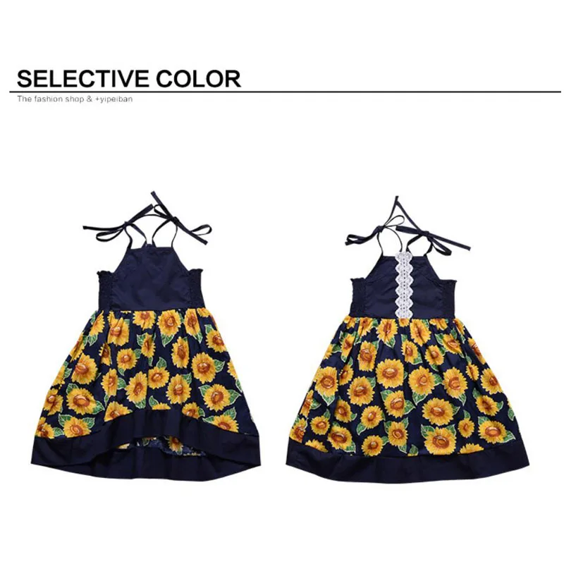 Sunflower Print Baby Girls Summer Fashion Dress Sling Lace Dress for Girls Beach Holiday Clothing Infant Floral Sunsuit (12)
