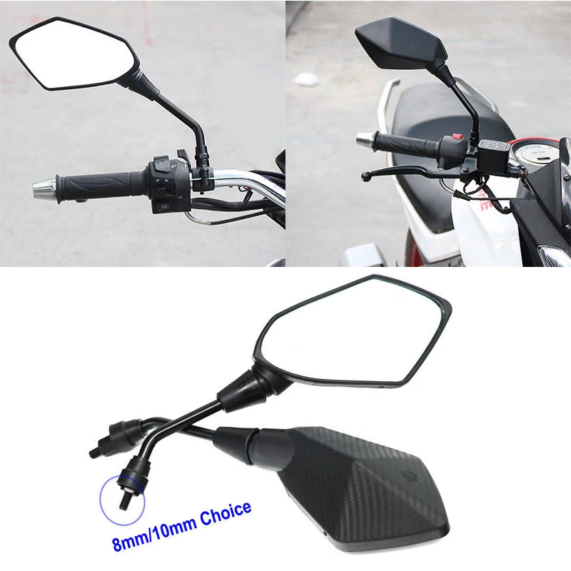 

2pcs Carbon 8mm 10mm Rear View Rearview Side Mirrors Accessories For Motorcycle Street Sports Bike Chopper Ruiser Universal