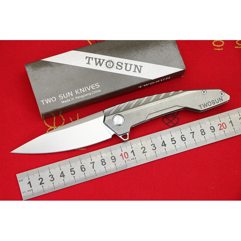 

TWO SUN TS05 D2 blade Titanium handle ball brearing Flipper folding knife hunting Outdoor camping Gift Pocket knives EDC tools