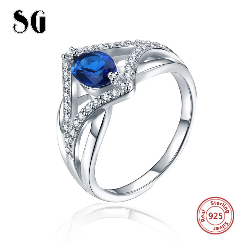 

SG Authentic 100% 925 sterling silver Luxury Sparkling Blue & White cubic zircon Finger Ring for Women 2019 wedding Jewelry
