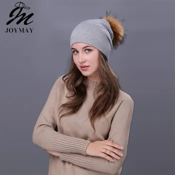 

Joymay 2018 Winter Pompom Beanies Solid Color Hat Lady Plain Warm Soft Skull Knitting Cap Hats Touca Gorro Caps For Women W227