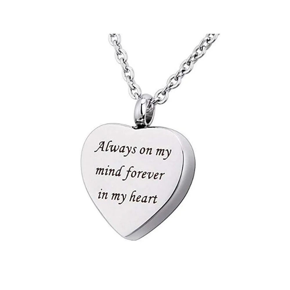 

HiaDeLena Stainless Steel Always on my mind forever in my heart memorial cremation urn pendant necklace