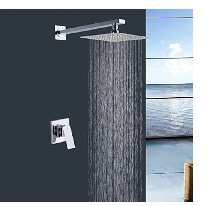 Chrome Brass 8" Square Rain Shower Head Valve Mixer Tap Wall Mounted Shower Tapin Shower