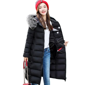 

2018 High Quality Women Winter Jacket Long Warm Thicken Cotton Padded Female Winer Coat Parka With Fur Collar Womens casaco