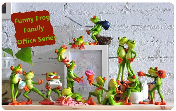 Funny Frog Family Office Styles Resin Toys Figures - 0