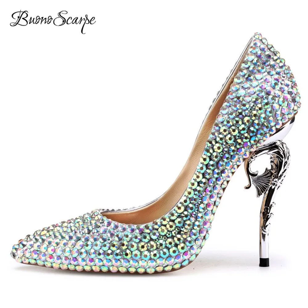BuonoScarpe Euro Luxury Women High Heel Wedding Pumps Crystal Bling High Heels Rhinestone Strass