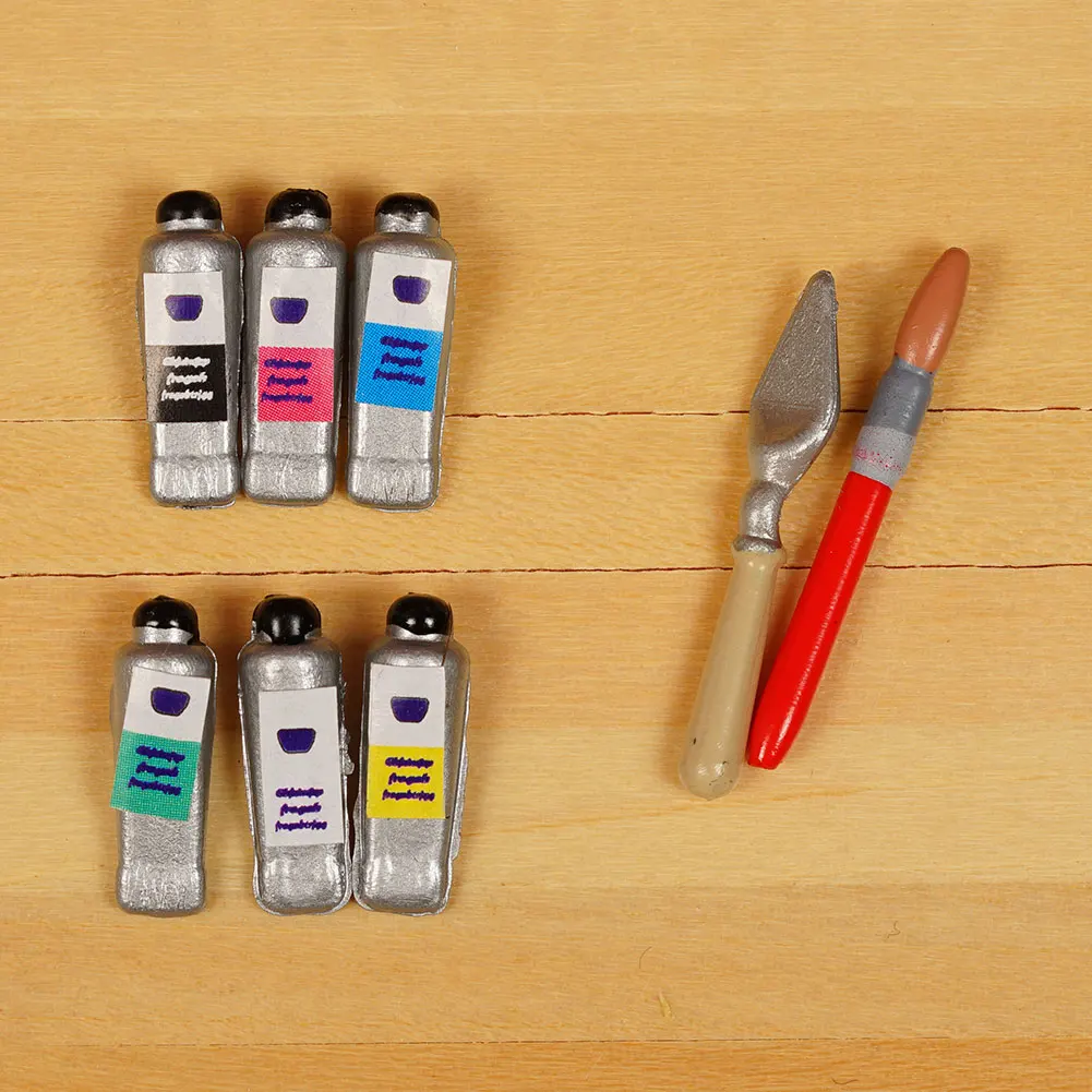 Dongzhur New Mini Painting Box Pigment Sticks Dollhouse Miniatures 1:12 Accessories Paint Box Doll House DIY Dolls House