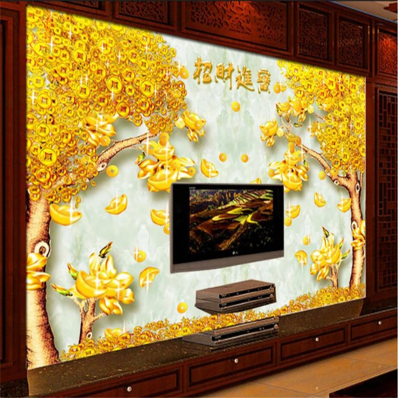 beibehang Custom 3d Wall paper HD Lucky Fortune Lucky Money Tree Mural