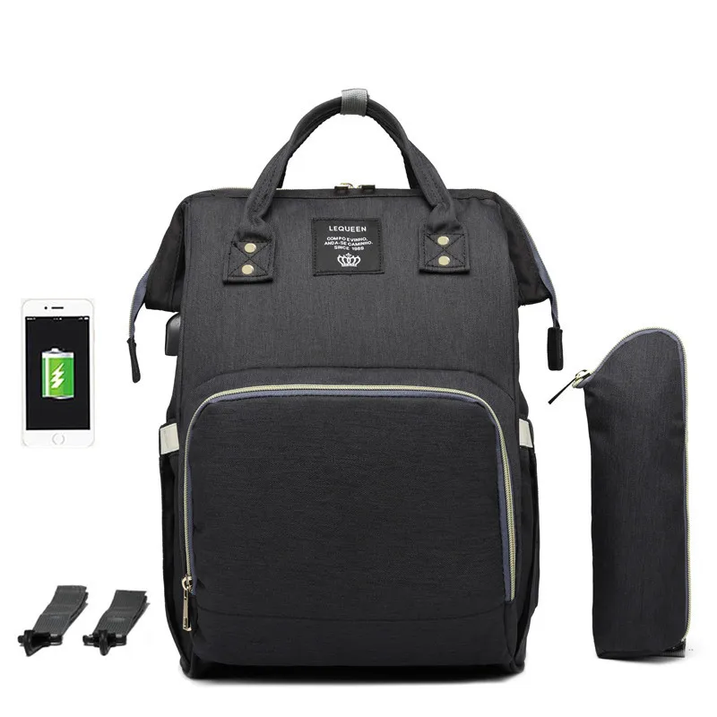 Модная сумка для подгузников для беременных, Большая вместительная детская сумка, дорожный рюкзак, дизайнерская сумка для ухода за ребенком, сумка для мам - Цвет: black with usb
