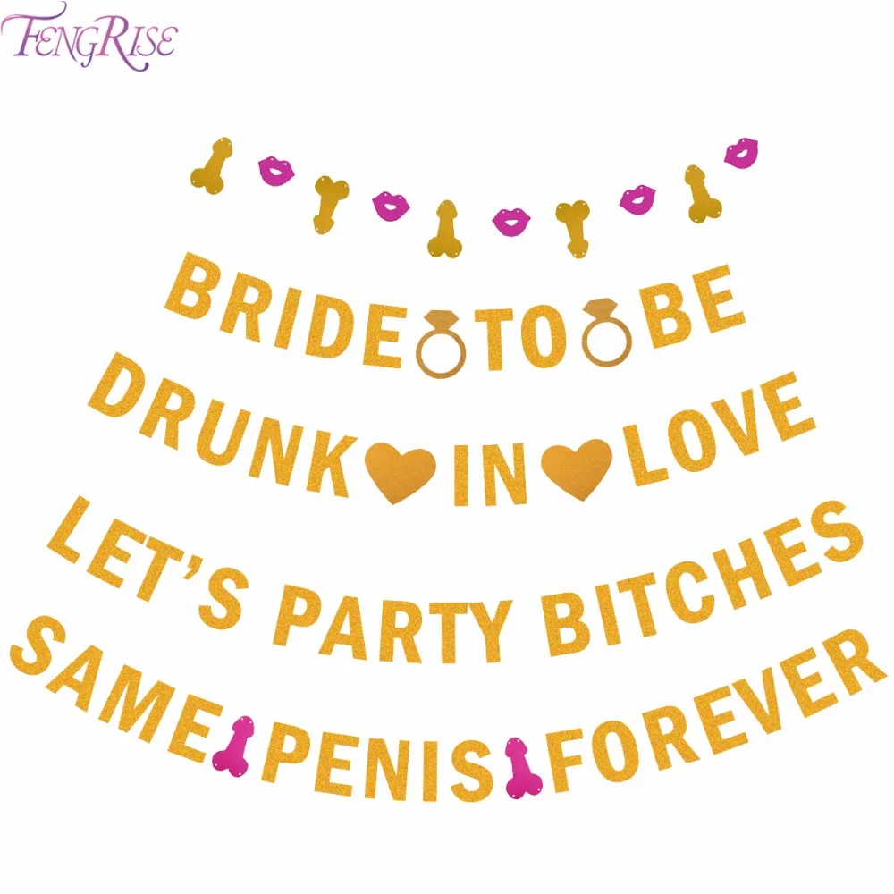 FENGRISE Glitter Same Penis Forever Banner Drunk In Love Favors Girls Night Out Bridal Shower Hen