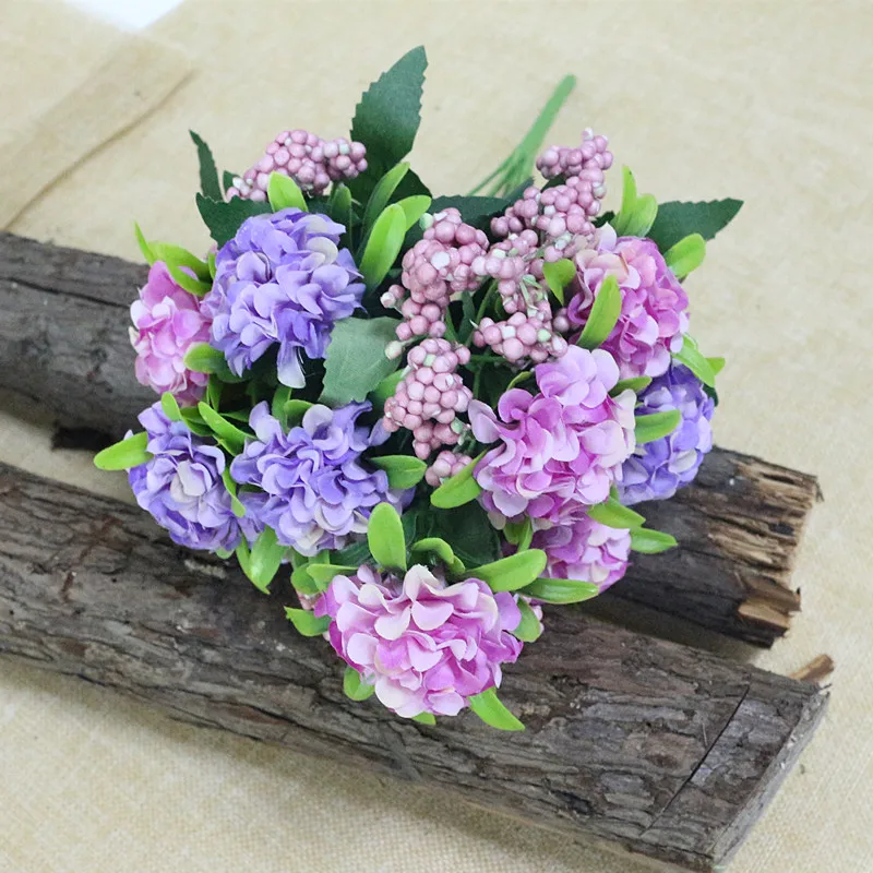 Flone Artificial Hydrangea Flower 10 Heads Simulation Silk Hydrangea Bouquet Fake Flowers Wedding Home Party Arrangement Floral (8)