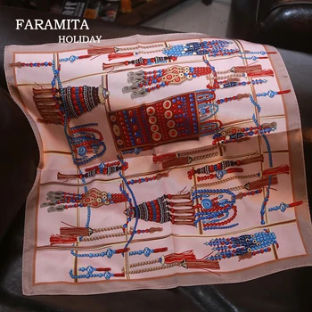 

Faramita Holiday Totem Tibetan Printed Beauty Square 100% Silk Women Bags Decoration Scarves Scarf Lady Travel Summer Mulberry