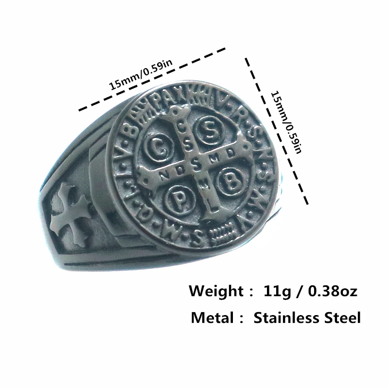 

Ladys Size 5 To 10 CSPB CSSML NDSMD Saint Benedict of Nursia 316L Stainless Steel Black Newest Ring