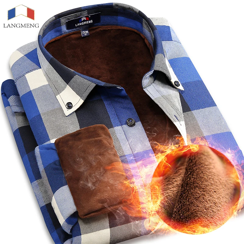 

2014 new men casual shirt winter warm long sleeve shirts with thick velvet men's brand quality dress shirts male plaid shirts
