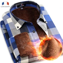 Langmeng 2017 casual shirt winter warm long sleeve shirts with thick velvet mens brand quality dress shirts male plaid shirts
