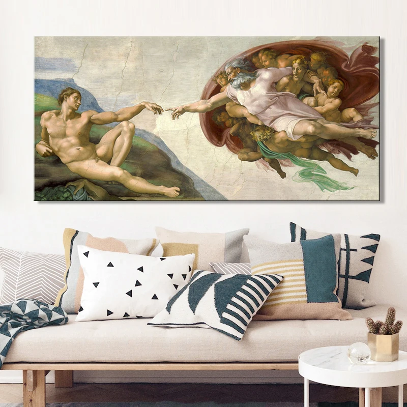 Us 3 61 23 Off Sistine Chapel Ceiling Fresco Of Michelangelo Creation Of Adam Poster Print On Canvas Wall Art Picture For Living Room Decor In