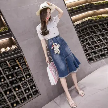 

2018 autumn new denim skirt Trumpet / Mermaid Korean version of denim fashion casual skirt women