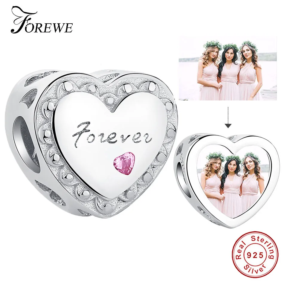 

Forewe Personalized Custom Photo Sterling Silver 925 Charm Beads Fit Charm Bracelet Fine Jewelry DIY Gifts Making