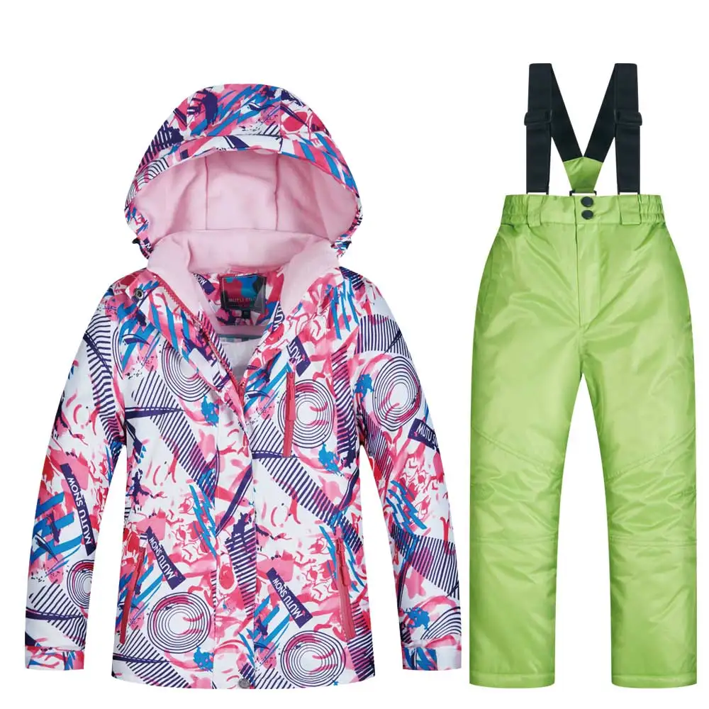 Детский лыжный костюм высокого качества, Супер Теплая Лыжная куртка для девочек, комплект со штанами, водонепроницаемая куртка для сноуборда, зимний детский лыжный костюм - Цвет: FSHYRT GREEN