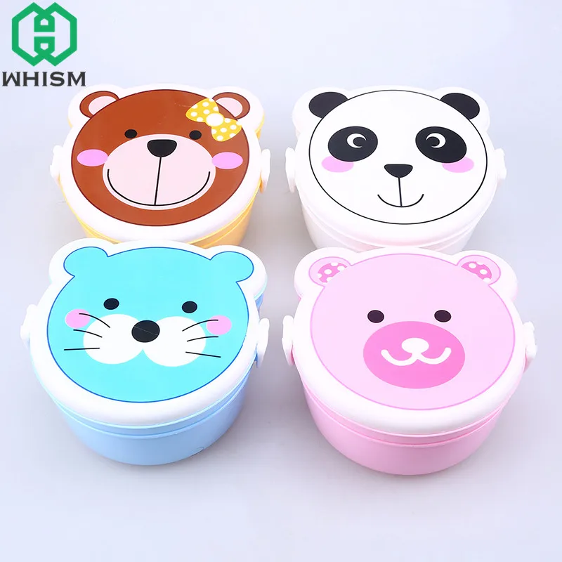 

WHISM Double Layer Bento Box Portable Plastic Cute Cartoon Food Storage Container Microwave Oven Lunch Box for Children Adults