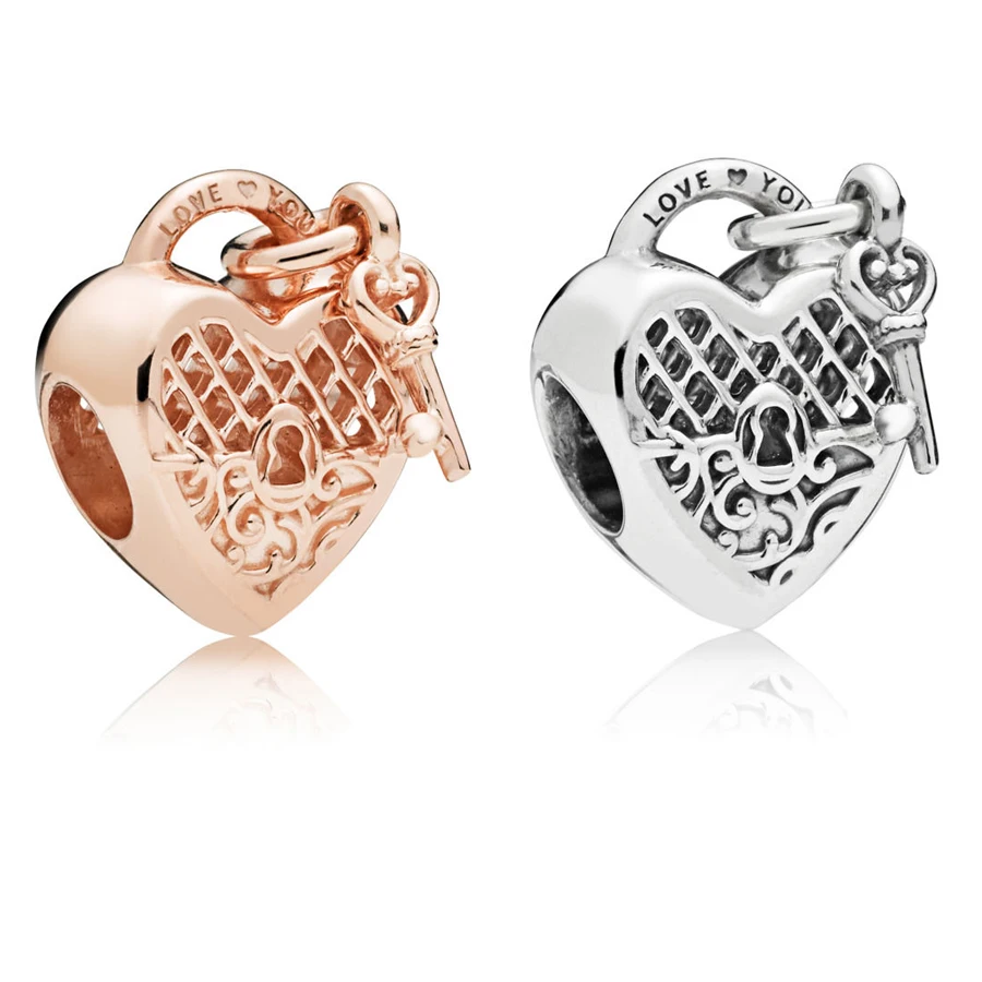 

2018 New Love You Lock Charm 925 sterling silver Rose gold charm pendants Fit original pandora charm bracelet DIY jewelry