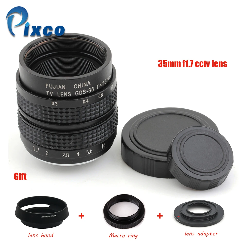 Pixco 35 мм f/1,7 для Nikon 1 MICRO 4/3 для Pentax Q Nex Fuji FX CC телевизионный объектив+ бленда объектива+ макро кольцо+ C крепление к адаптеру камеры