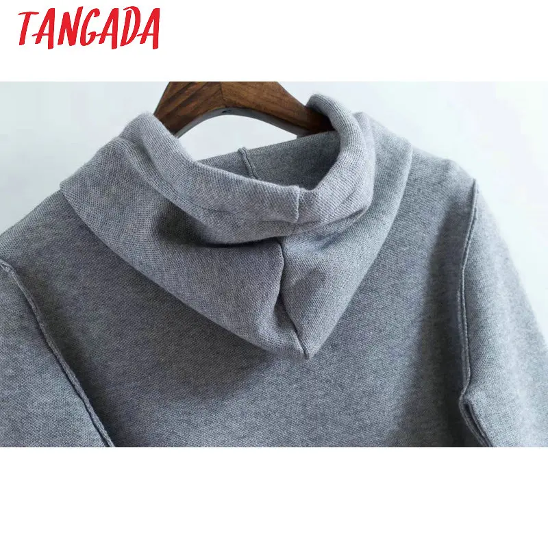 Tangada Womens Hoodie Sweatshirts Hooded Long Sleeve Beading Black Pullovers Women Female Casual Sw