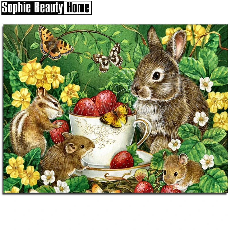 

Full Square/Round Drill 5D DIY Diamond Painting Animal Rabbit and Mouse Diamond Embroidery Cross Stitch Mosaic Wall Decor 18B066