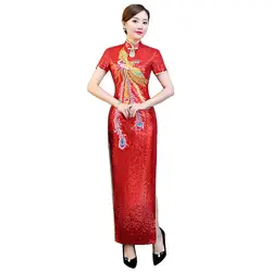 Свадьба Cheongsam женские осенние Новый Стиль Китайский Стиль большой Размеры платье длинный абзац улучшилось Cheongsam