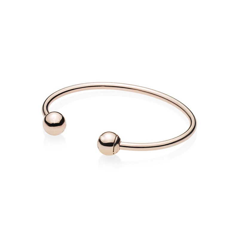 

925 Sterling Silver Open Bangle Bracelets for Women Rose Golden Color Open Bangle Original Logo Cap Charm Bracelets for Women