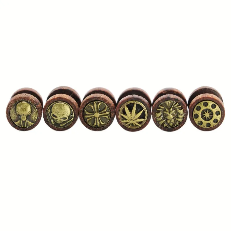 1 pair free shipping men's earrings ear studs earings natural wood leaf skull stainless steel bar anti-allergic pendientes new9
