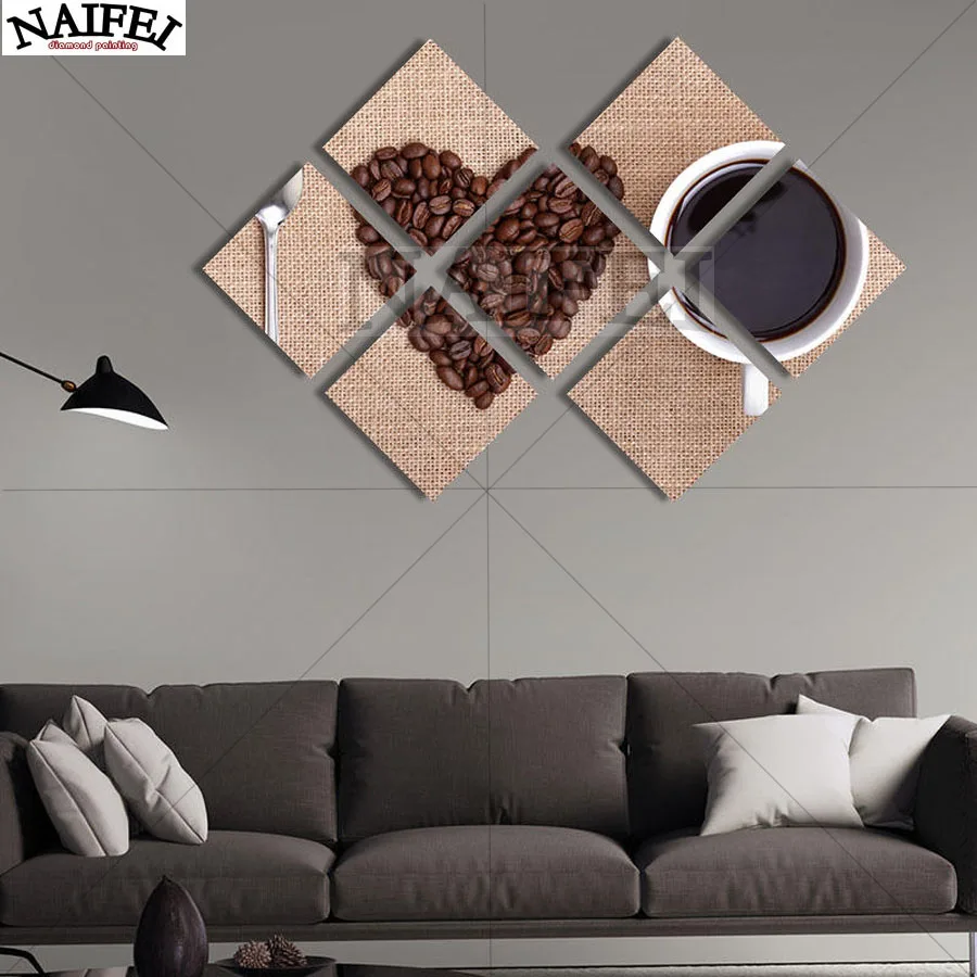 

7 pcs,Full square Diamond Painting Cross Stitch heart coffee,5D Diamond Embroidery Mosaic Multi-picture Combination stickers