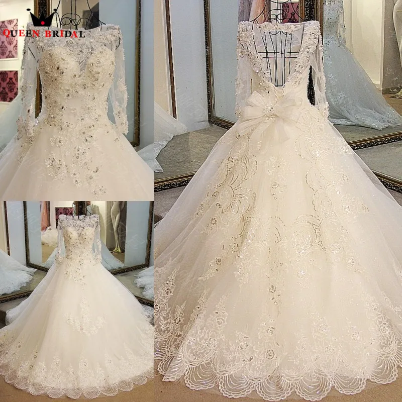 

Long Sleeve Princess Backless Lace Crystal Beaded Ivory Wedding Dresses Elegant Wedding Gowns 2018 New Design Custom Made XG05