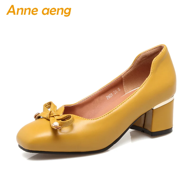 

Autumn/Spring women shoes middle heels shallow butterfly-knot sweet elegant ladies woman shoes yellow women pumps big size 33-46