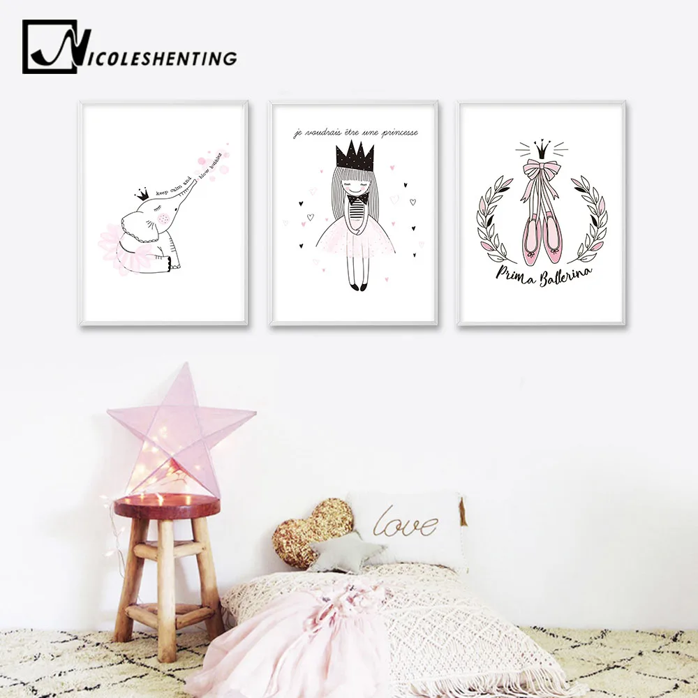 

NICOLESHENTING Kawaii Cartoon Animal Girl Elephant Unicorn Canvas Poster Nursery Wall Art Print Picture Baby Living Room Decor