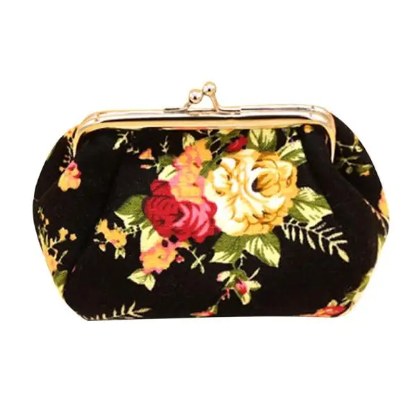 Женская сумка в стиле ретро, винтажный маленький мини-кошелек в виде цветка, кошелек на застежке, клатч, сумка для монет - Цвет: Black