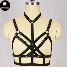 Черная подпруга бондаж для связывания бюстгальтер сексуальное женское белье воротник шеи обвязка вокруг шеи Harajuku одежда в стиле рейв обвязка тела Связывание Белье